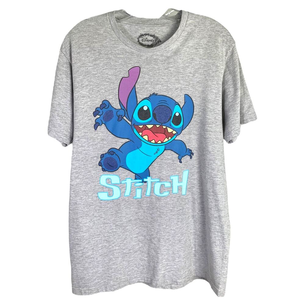 Disney Stitch Tshirt Womens‎ M Heather Gray Graphic Short Sleeve Cotton top